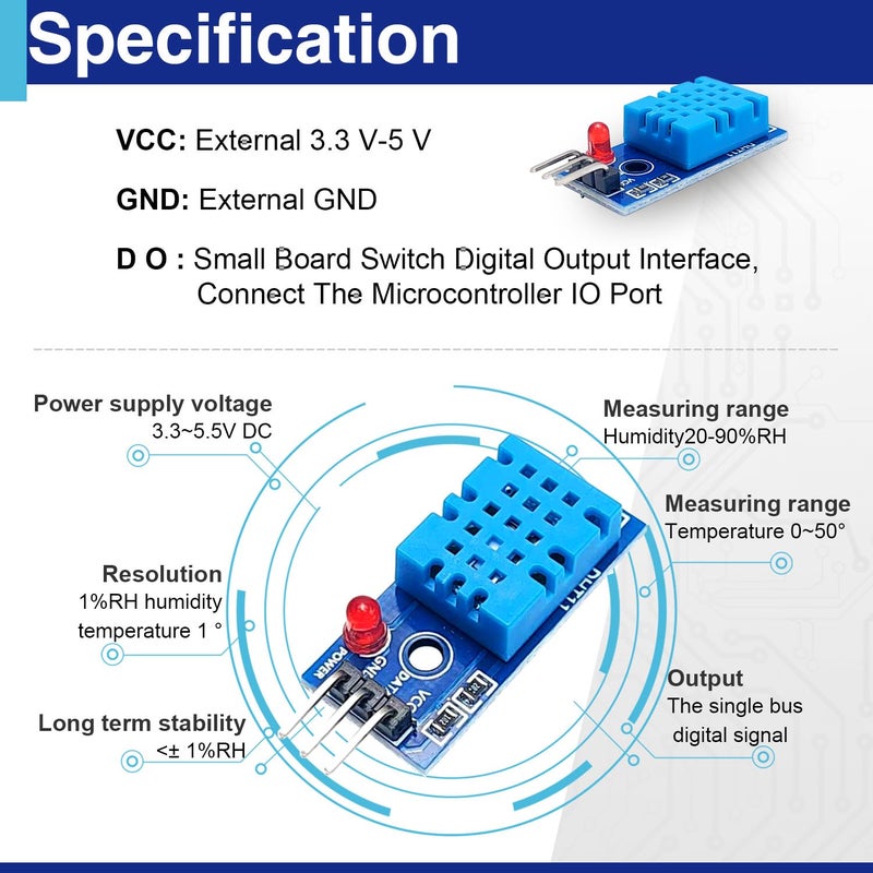 Usdrwam 6 Set Digital Temperature and Humidity Sensor Modules, Compatible with DHT11, 3.3V–5V Sensors for Arduino with Dupont Wires - Image 4
